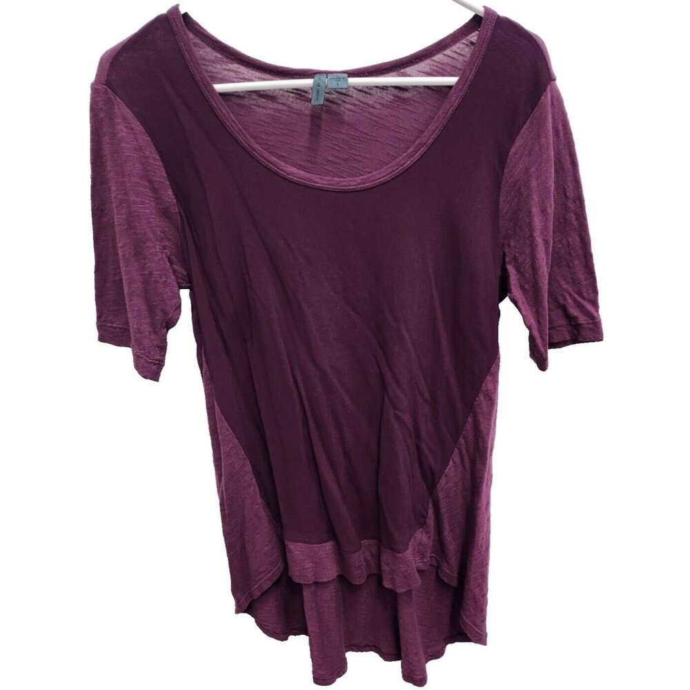 Anthropologie Left Of Center Womens Top Small Purple Mixed Media Hi Low‎ BOHO